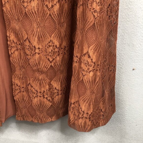 Rust Lace Dress Womens 3XL Sheer Flowy Boho Artsy Dressy Midi Event - Picture 13 of 16